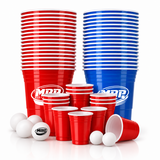 MYBEERPONG® Partybecher Starter Set (25x Rot, 25x Blau, 10x Shot Becher inkl. Bällen)